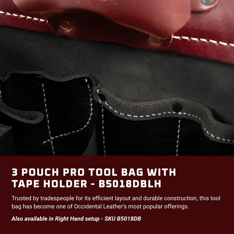 Occidental Leather 3 Pouch Pro Tool Bag with Tape Holder - Cafe - 12 Pockets & Tool Holders - Made in USA - Image 2